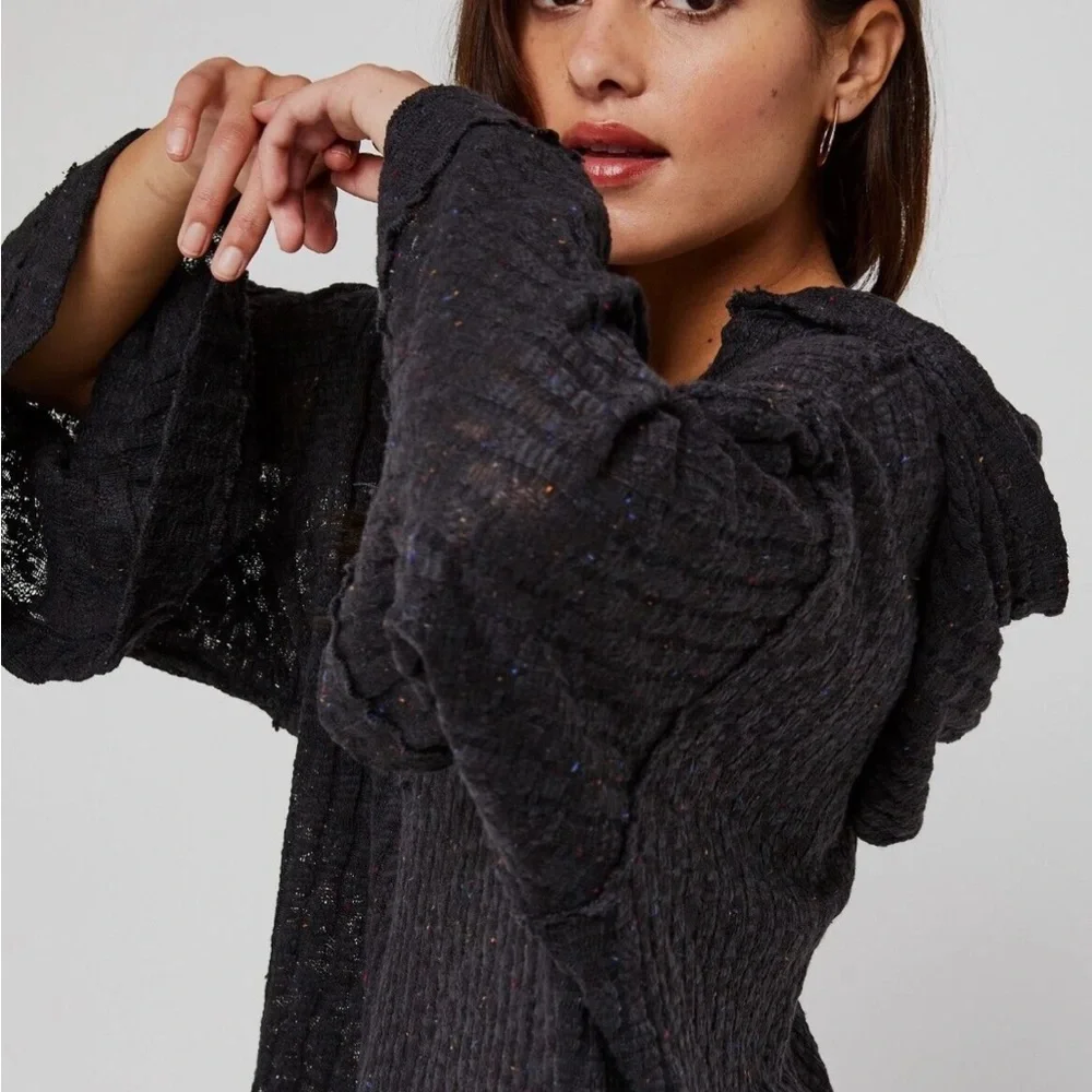 Free People Women's Baja Babe Hacci Knit Hooded Sweater Medium Vneck